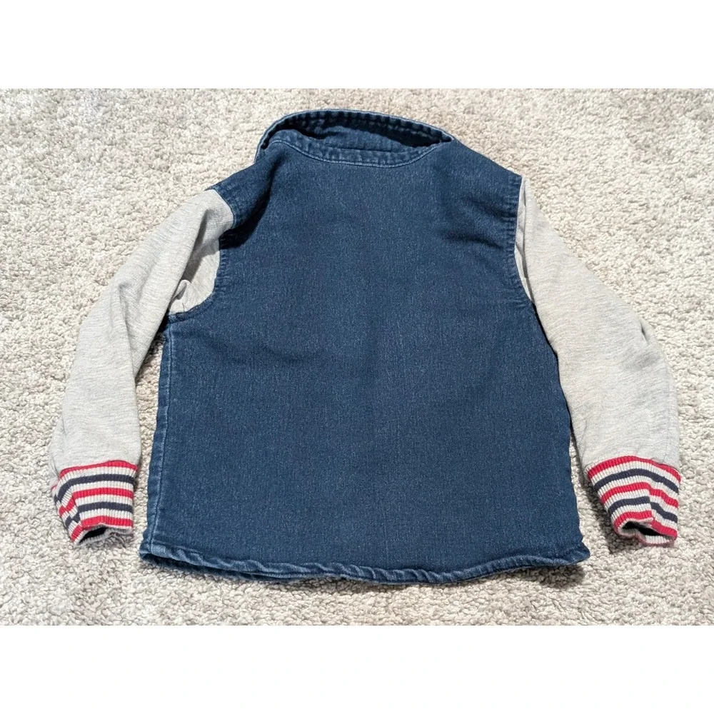 Nannette Kids Boys 24M Denim Mixed Media Button Up Shirt Gray Sleeves Patches‎